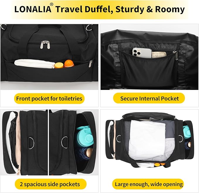 Gym Bag Sport Duffle Bag for Men - 21 in Weekender Travel Bag with Trolley Sleeve (Black)