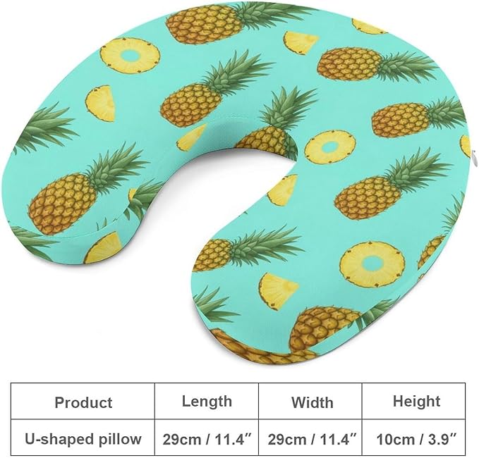 Chin Supporting U-Shaped Neck Pillow Memory Foam Travel, Pineapple Background U-Shape, Office Home Airplane Comfort