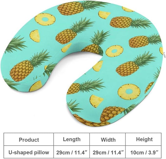 Chin Supporting U-Shaped Neck Pillow Memory Foam Travel, Pineapple Background U-Shape, Office Home Airplane Comfort