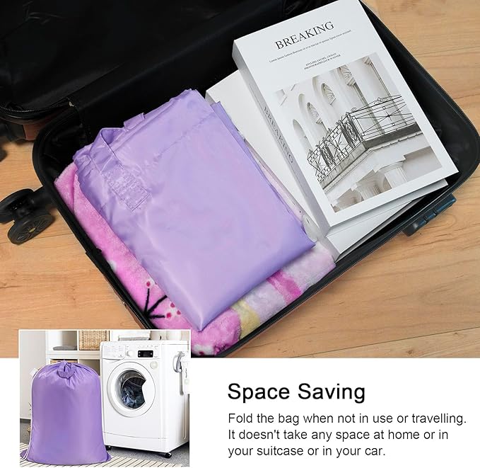 Polecasa Heavy Duty Large Laundry Bag with 130gsm Tear Resistant Fabric and Handles, Easy to Carry Durable Dirty Clothes Drawstring Bag, Perfect for College Dorm, Travel, 28”x36”,Purple