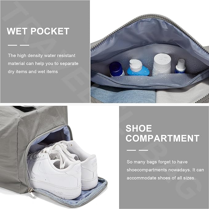 Small Gym Bag with Shoe Compartment, Workout Sport Duffle Bag for Women Travel, Waterproof Shoulder Overnight Bags Lightweight Carry on Tote Bags for Swim, Yoga, Dance