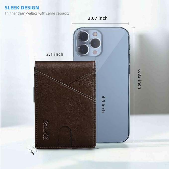 Zitahli Wallet for Men - with Money Clip Slim Leather Slots Credit Card Holder RFID Blocking Bifold Minimalist Wallets with Gift Box