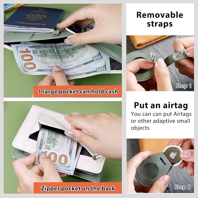 Deziliao Passport wallets, Mulit-purpose RFID Blocking Passport Holder AirTag Wallet, Travel Wallet（Cream white）