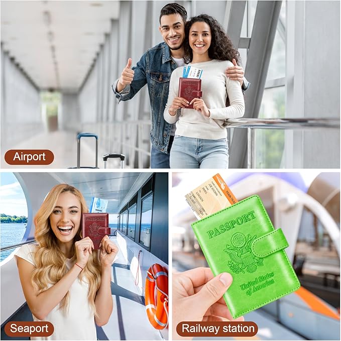 Herain Passport Holder for Travel Cruise Essentials, 2 Pcs Passport Cover Wallet Case Women Men Family, RFID Passports Book Card Holders Travel Accessorie Gifts Must Haves