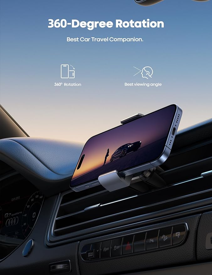 Lamicall Car Cell Phone Mount, Air Vent Clip Holder, Universal Stand Hands Free Cradle Compatible with Phone 12 Mini 11 Pro Xs Xs Max Xr X 8 7 6 6s Plus SE and Other 4.7-6.5'' Smartphones - Gray