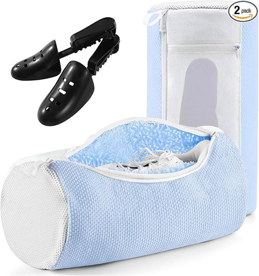 Shoe Washing Machine Bag for Washer and Dryer - Reusable Lint-free, Large Sneaker Laundry Bag for Tennis Home Shoe Washing Kit, Includes Shoes Trees to Prevent Deformation, Blue 2pcs