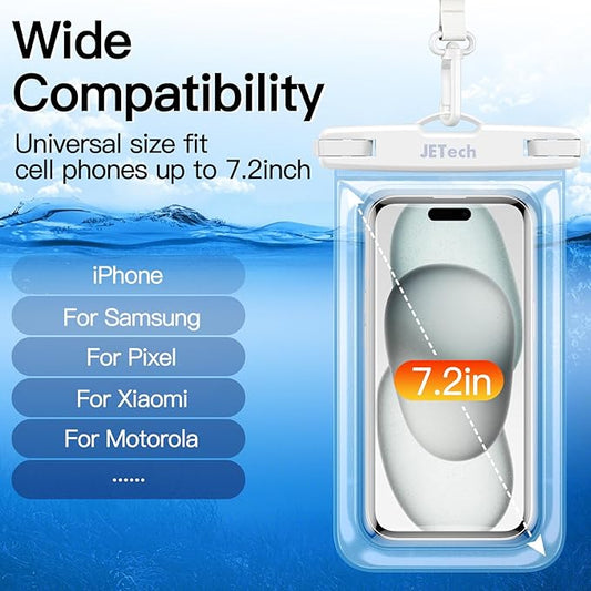 JETech Waterproof Phone Pouch, 2 Pack Water Proof Case for iPhone 17 16e 16 15 14 Air Pro Max Plus, Galaxy S25 S24 Ultra, Pixel 10 Series and Others up to 7.2 Inch, IPX8 Dry Bag (Black+Clear)