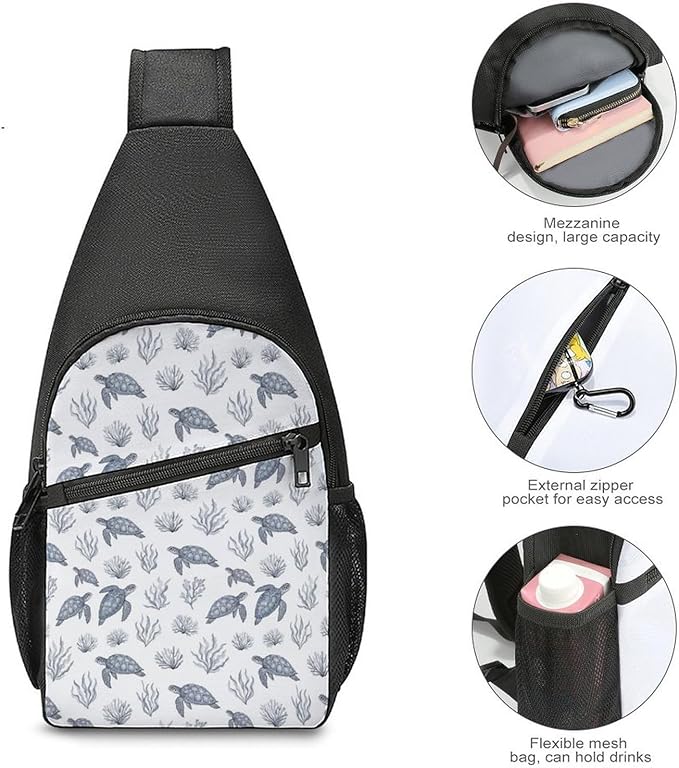SWEET TANG Womens Fashion Gym Bags Anti Theft Crossbody Shoulder Chest Bag with Small Pocket, Multipurpose Daypack Bag for Cycling Traveling Hiking, Sea Turtle