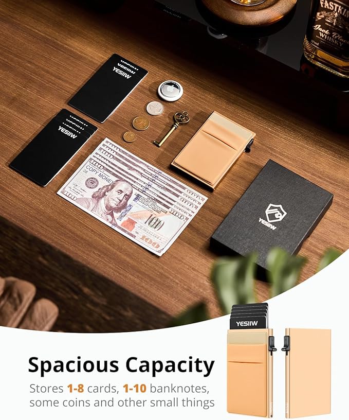 YESIIW Credit Card Holder Wallet for Men RFID Blocking Slim Minimalist Metal Wallet with Money Pocket Contactless Card Protector