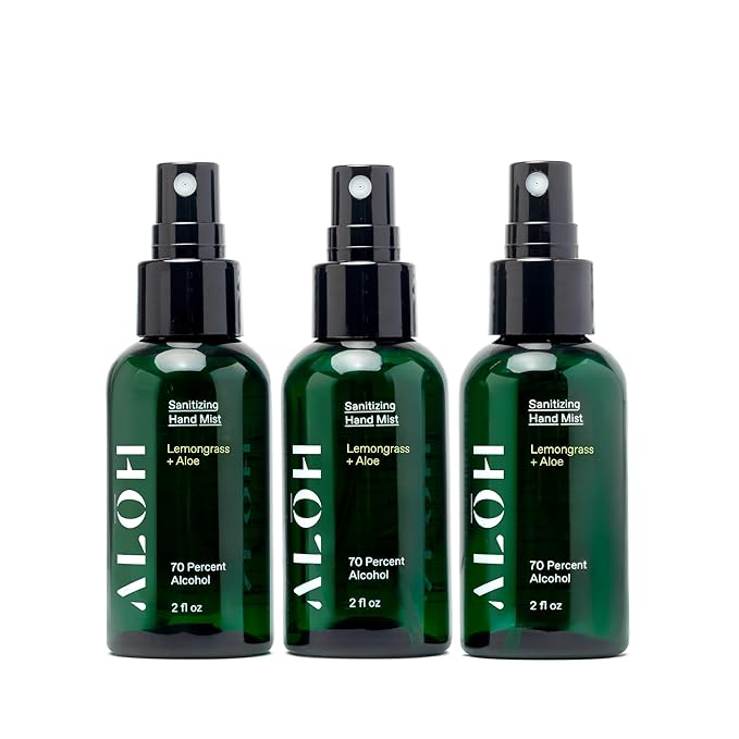 ALOH Hand Sanitizer Spray Liquid 3-pack | Lemongrass | 70% Alcohol Hydrating Hand Sanitizer Spray with Essential Oil, for Kids & Adults | 2oz Travel Size Bottle
