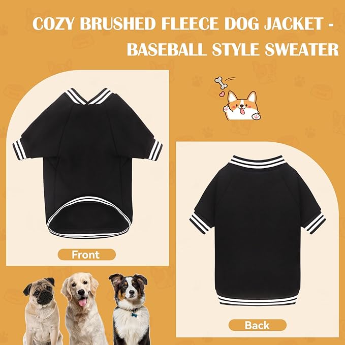 Dog Sweaters for Large Dogs, Brushed Fleece Dog Sweater Baseball Jacket Large Pet Sweater Clothes Soft Warm Boy Girl Pet(Black-L)