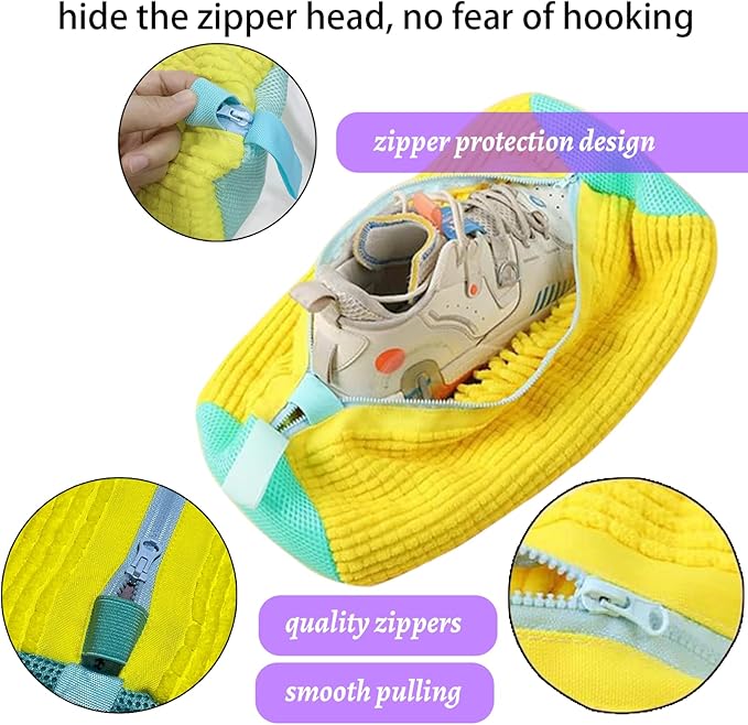 Shoe Washing Machine Bag,Shoe Laundry Bags for Sneakers, Reusable Shoe Cleaning Bag for All Shoe Sizes,Adjustable laundry bag for washing machine for 360°,2Pcs, Yellow