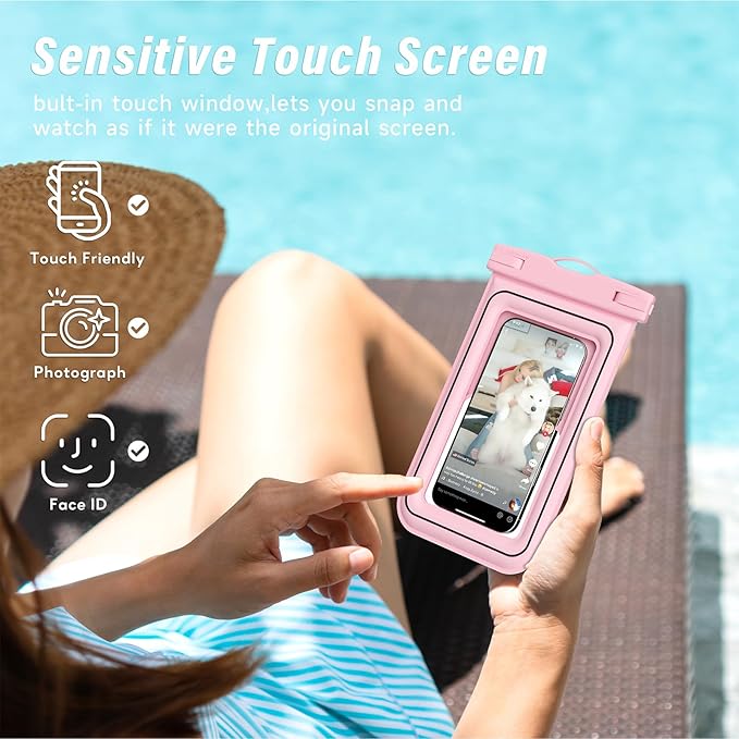 Waterproof Phone Pouch - 2 Pack IP68 Floating Waterproof Phone Case, Dry Bag Beach Cruise Ship Essentials with Adjustable Lanyard for iPhone 16 Pro Max / 15 Pro / Galaxy S24 S23 (Blue and Pink)