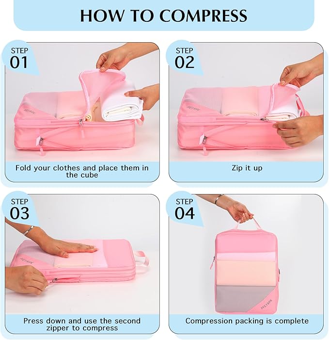 Lightweight Compression Packing Cubes for Suitcases, Compressible Expandable Travel Packing Organizer with Clear Toiletries and Backpack Bag, Travel Essentials for Carry on Luggage 7 Set