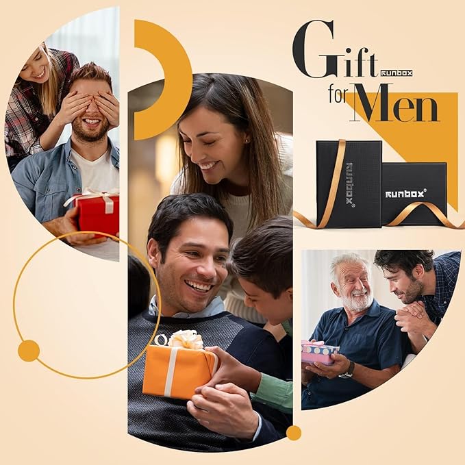 RUNBOX Slim Wallets for Men - Leather Money Clip Mens Wallet - RFID Blocking Front Pocket Bifold Wallet - Thin Credit Card Holder with Gift Box