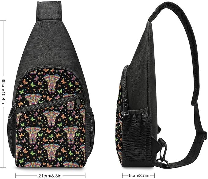 SWEET TANG Men's Crossbody Bag Anti Theft Shoulder Backpack, Funny and Chest Bags Elephant Butterfly Art for Fishing Cycling Hiking, Lightweight and Large Capacity
