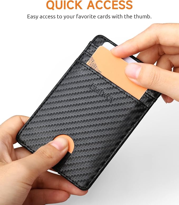 Buffway Mens Slim Wallet, Minimalist Thin Front Pocket Leather Credit Card Holder with RFID Blocking for Work Travel | Minimalist, Thin, Front Pocket, Credit Card Holder, RFID Blocking, for Work Travel