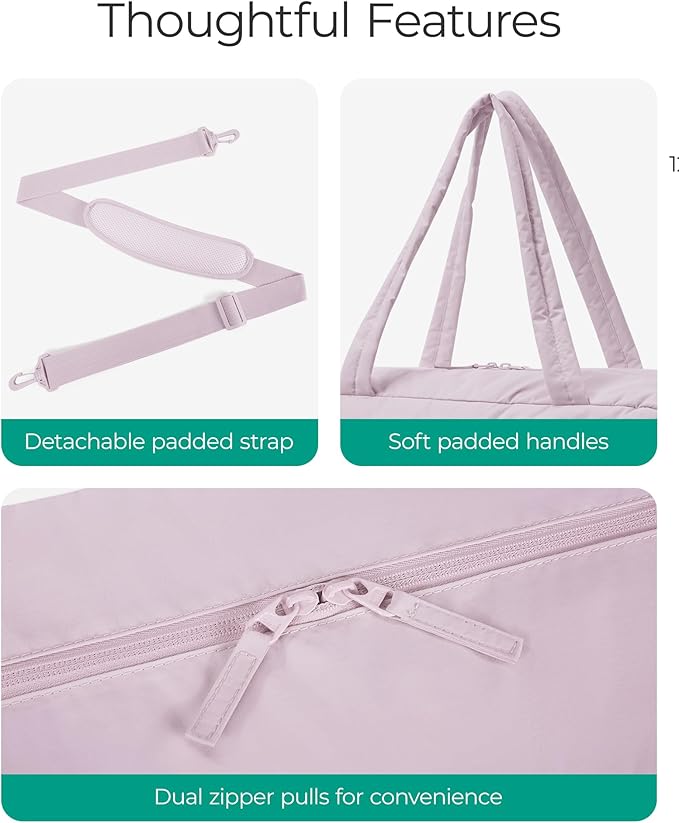 BAGSMART Gym Bag for Women, Lightweight Puffer Duffle Bag 2-PC Travel Bag, 31L Weekender Overnight Bag Quilted Carry On Tote Bag, Diaper Hospital Dance bag for Travel, Gym, Water Resistant