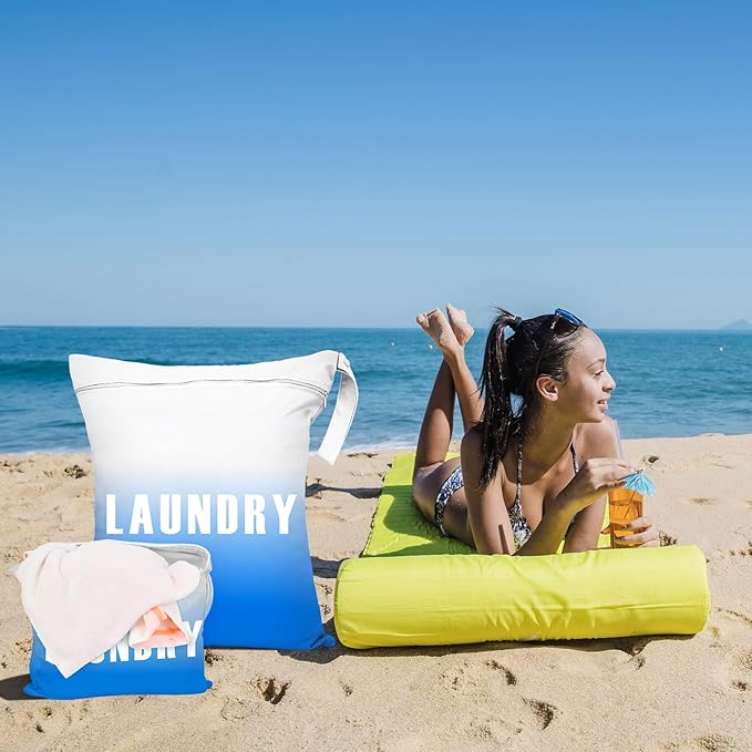 2 Pcs Large Travel Laundry Bags - Waterproof Wet Dry Bags for Gym Clothes, Swimming, Yoga (Blue)