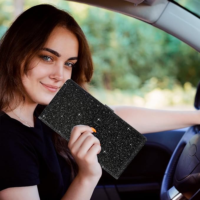 RSAquar Car Registration and Insurance Holder, Vehicle Glove Box Organizer Cool Car Accessories, Auto Truck Document Holder for Cards, Driver License, Black Glitter