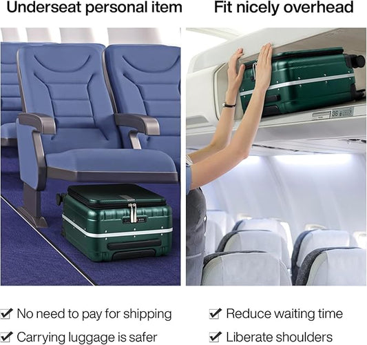 Hanke 16 Inch Underseat Carry On Suitcases with Wheels,Lightweight Hard Shell Carry on Luggage for Weekender,Top Opening Small Suitcase,Travel Luggage for Womem Men,Dark Green.