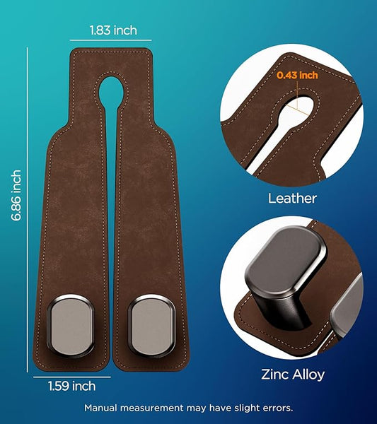AMINOR 2 Pack Car Seats Hooks for Headrest, 2-in-1 Premium Leather Car Headrest Hanger with Metal Hooks, Car Seat Back Storage Hooks for Purses, Handbags, Phone (Brown)