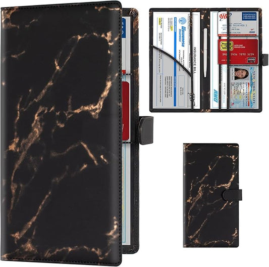 TOURSUIT Car Registration and Insurance Card Holder, Vehicle License Document Glove Box Compartment Organizer, Interior Car Accessories for Women Men (Marble Black)