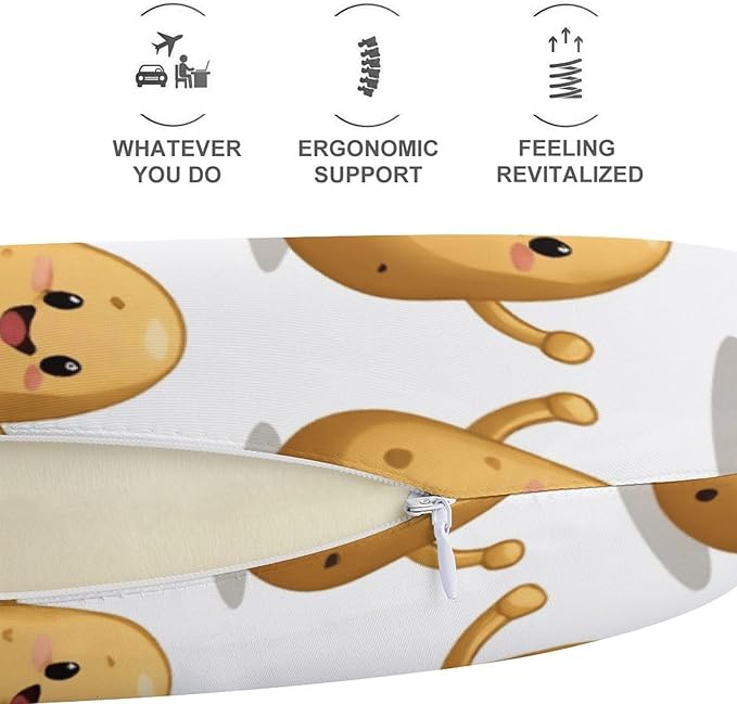 Portable U-Shaped Travel Pillow Memory Foam Neck Rest, I'm A Potato Cute Potatoes U-Shape, Airplane Car Bus Office Chin Support