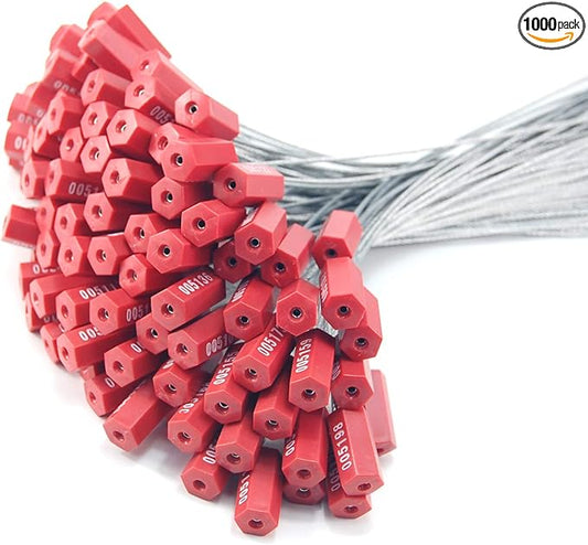 1000 Red Steel Cable Seals Metal Security Seals Tamper Resistant Seals Numbered Security Tags Safety Shipping Tags - Ties Self-Locking Padlocks for Containers Truck Trailer Tractor Cargo ISO 17712
