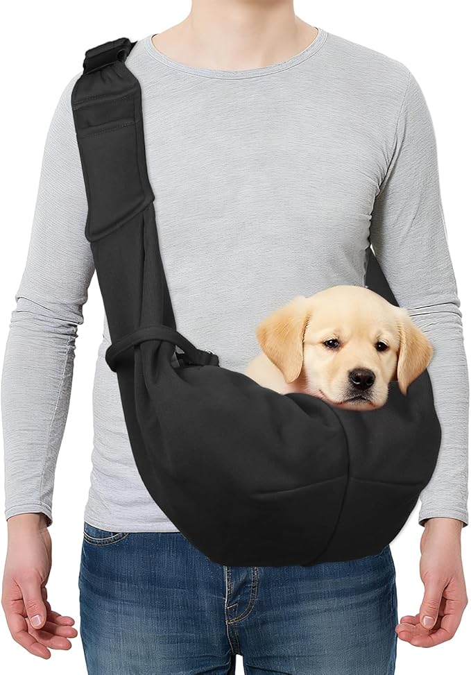 PETAXCELL Dog and Cat Sling Carrier Up to 16.5 Lbs, Hand-Free Reversible Pet Sling Carrier with Adjustable Strap and Pocket, (Black, 1 Pcs) Intended for Hiking/Camping/Traveling