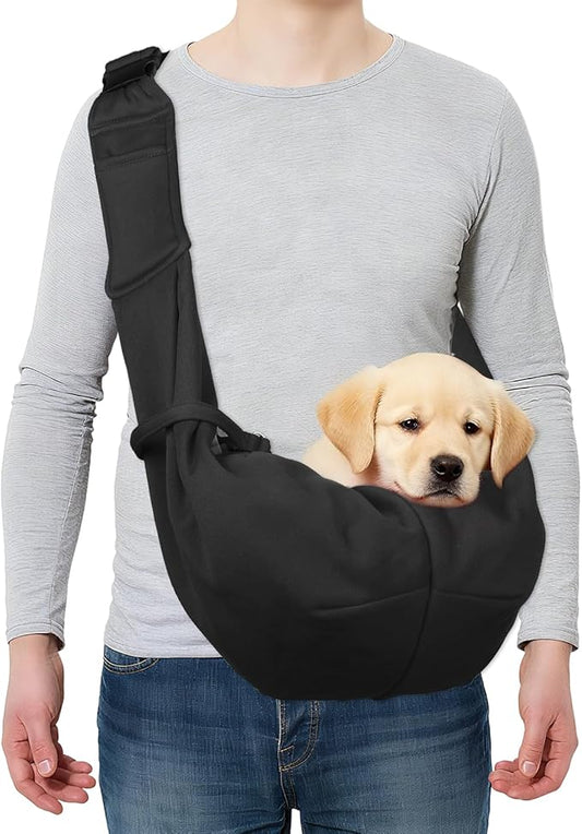 PETAXCELL Dog and Cat Sling Carrier Up to 16.5 Lbs, Hand-Free Reversible Pet Sling Carrier with Adjustable Strap and Pocket, (Black, 1 Pcs) Intended for Hiking/Camping/Traveling