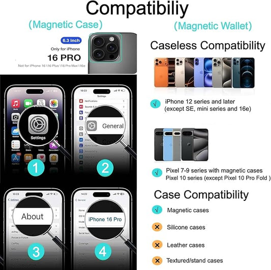 Ntwinro Magnetic for iPhone 16 Pro Clear Case (Compatible with MagSafe) with Blue Detachable Wallet & Card Holder for 3 Cards [RFID Blocking] Military Grade Protective Slim Phone Cover