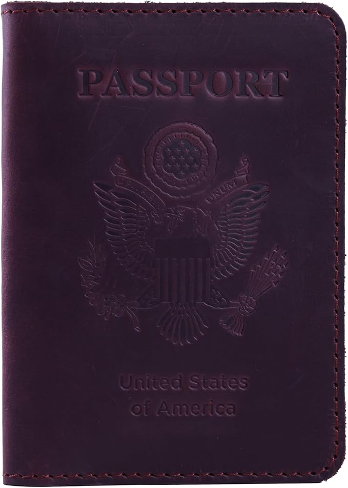 INCARNE US Passport Cover Clear - Travel Passport Wallet - Leather Passport Holder for Men Women Family with Card Slots & Note Compartmen - Sleeve Protector - Genuine Leather - Vintage Burgundy