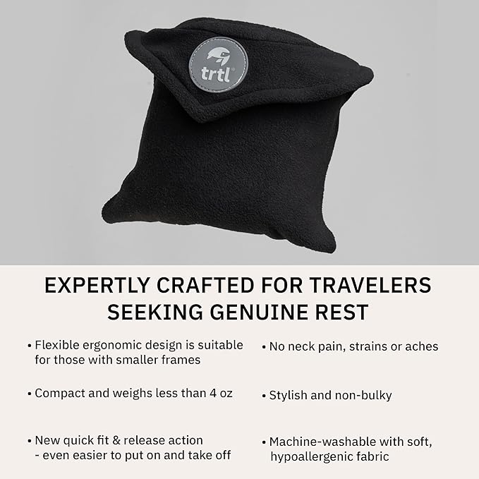 trtl Pillow Petite - Small Travel Pillow for Sleeping with Built-in Head and Neck Support - Comfortable Plane Neck Pillow for Traveling - Compact and Machine-Washable