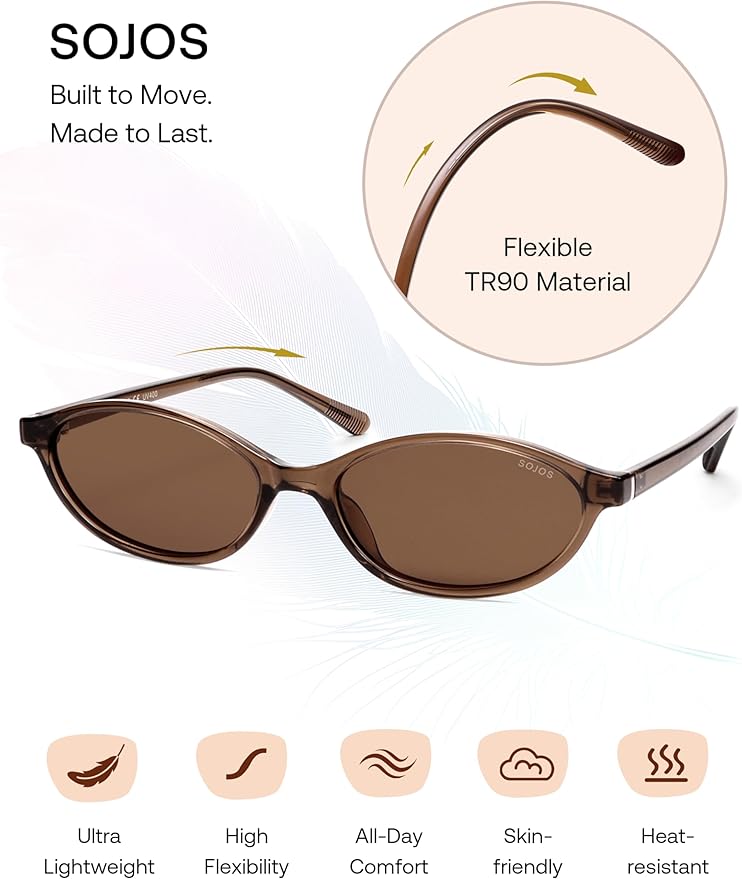 SOJOS TR90 Ultra Light Flexible Sunglasses for Women Retro Oval Polarized Cat Eye Vintage Shades UV400 Protection Comfort Fit