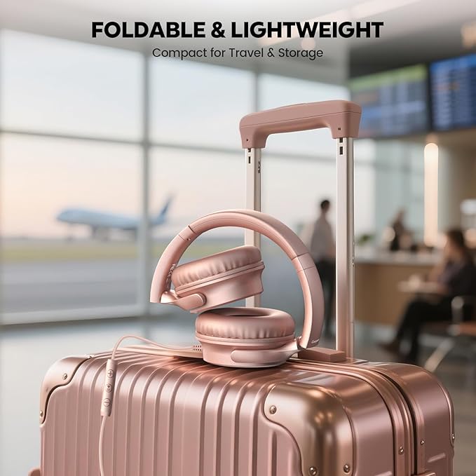 USB C Headphones Wired, Over Ear USB C Wired Headphones with Microphone, Volume Control, HD Stereo Sound, Foldable USB Type C Headphone for Adult/Teens/Laptop/Computer/iPhone 15/16 Series,Rose