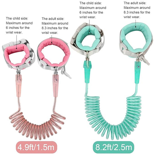Blisstime Toddler Leash, 2 Pack Kid Leash Anti Lost Wrist Link with Key Lock Baby Leash Harness for Toddler (Mint Green+Pink)