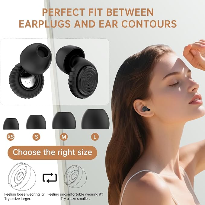 45dB Noise Cancelling Ear Plugs for Sleeping & Noise Reduction - Reusable Noise-Reducing Earplugs for Snoring, Concerts, Work & Side Sleepers(Black)