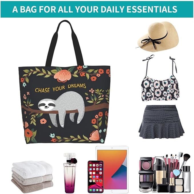 Large Tote Bag for Women Portable Beach Bag Reusable Grocery Bags Funny Gift Bag for Shopping Gym Travel