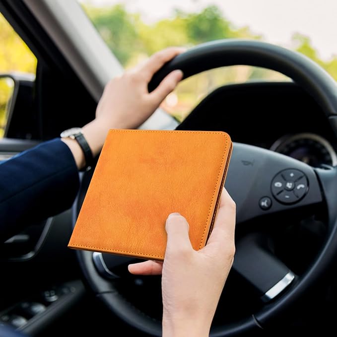 CoBak Car Registration and Insurance Holder - Small and Lightweight Vehicle Glove Box Car Organizer, Auto Truck Comparment Accessories Case for Essential Document, Driver License (Orange)