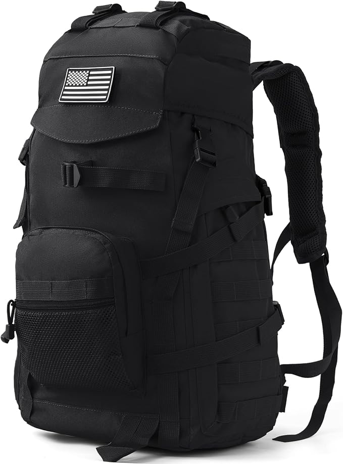 AUMENTAR 50L Tactical Backpack for Men and Women, Water-Resistant Molle Rucksack, Large Military Assault Pack for Hiking, Hunting, Camping, Gym & Outdoor Survival Black