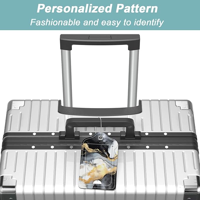 Rimilak 3 Pcs PU Leather Luggage Tags for Suitcase, Travel Cruise Luggage Tag with Privacy Flap, Name ID Label and Metal Loop for Women Men Baggage Handbag School Bag Backpack, Pink Gold Marble