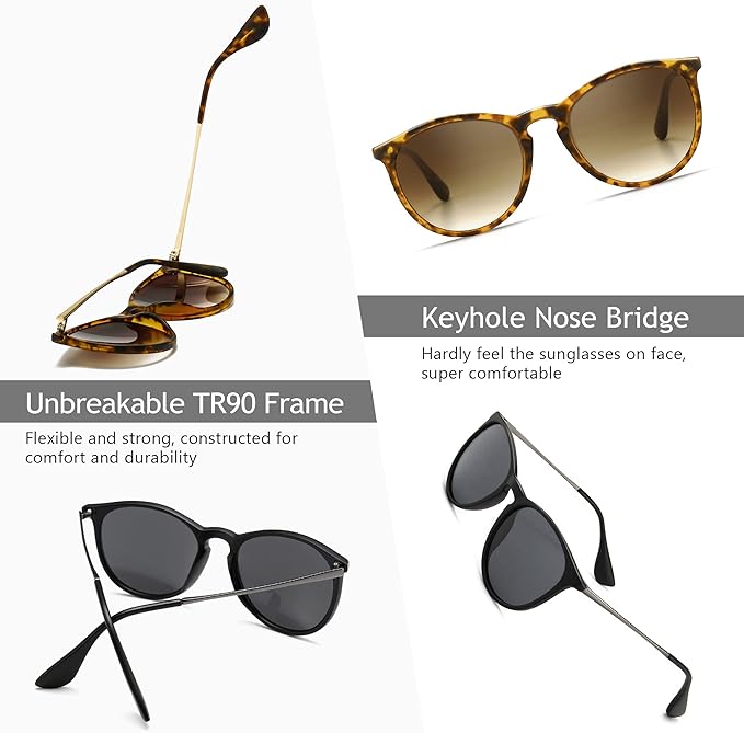 SUNGAIT Premium Vintage Round Sunglasses for Women Men Classic Retro Trendy Style