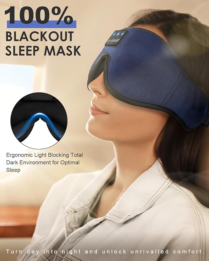 LC-dolida Sleep Headphones, Sleep Mask Bluetooth Wireless Music Eye Mask, Sleeping Headphones for Side Sleepers Sleep Mask with Bluetooth Headphones Ultra-Thin Stereo Speakers Perfect for Sleeping