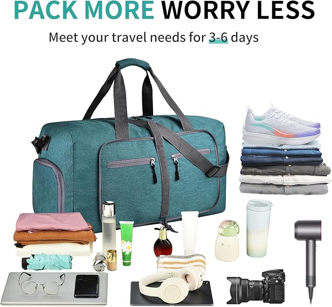 Dimayar 85L Travel Duffle Bag for Men Women - Foldable Duffel Bag with Shoes Compartment - Overnight Bags Waterproof & Tear Resistant(Green)