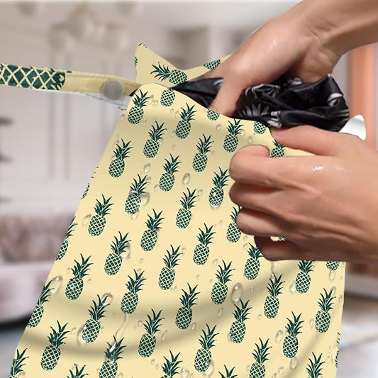 4 Pack Cute Fruit Wet Bag Waterproof Washable Reusable Wet Dry Bag for Swimsuit Dirty Clothes Cloth Diaper Travel Beach Pool Yoga Gym Toiletries Travel Beach Essentials Lemon Pineapple Peach