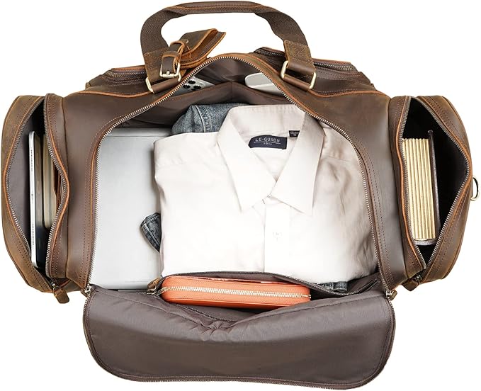 Polare 23" Leather Duffel Weekender Travel Bag For Men With Full Grain Cowhide Leather 42L