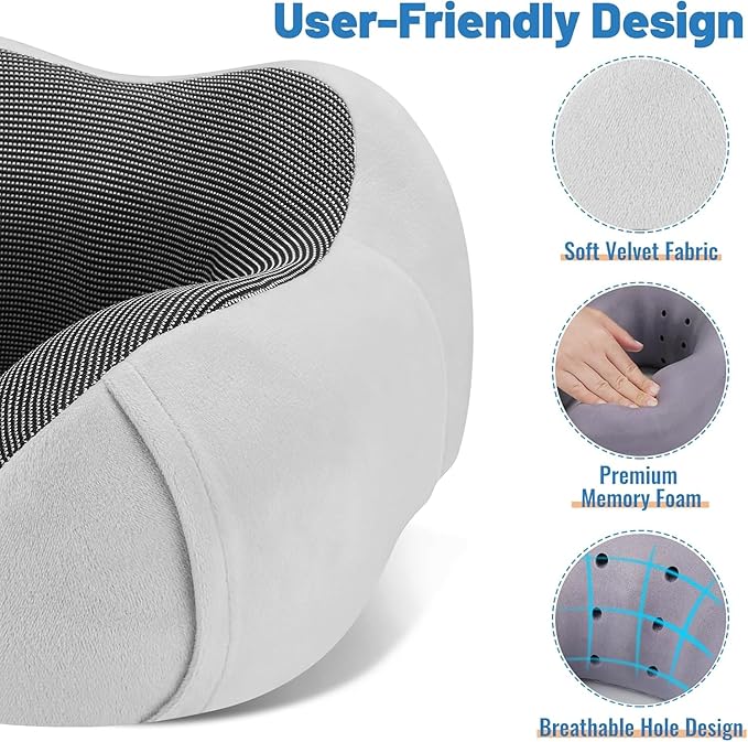 CloudBliss Travel Pillow Premium Memory Foam, Comfortable & Supportive Neck Pillow, Neck Pillows for Sleeping Travel, Airplane Pillow for Sleeping Airplane, Car, Office and Home（Black & Dark Grey）