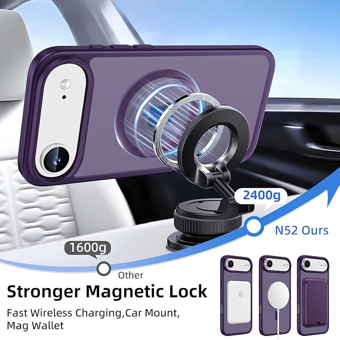 Ntwinro Magnetic for iPhone Air Case (Compatible with MagSafe) with Detachable Wallet & Card Holder for 3 Cards [RFID Blocking] Military Grade Protective Slim Phone Cover for 17 Air 2025, Purple