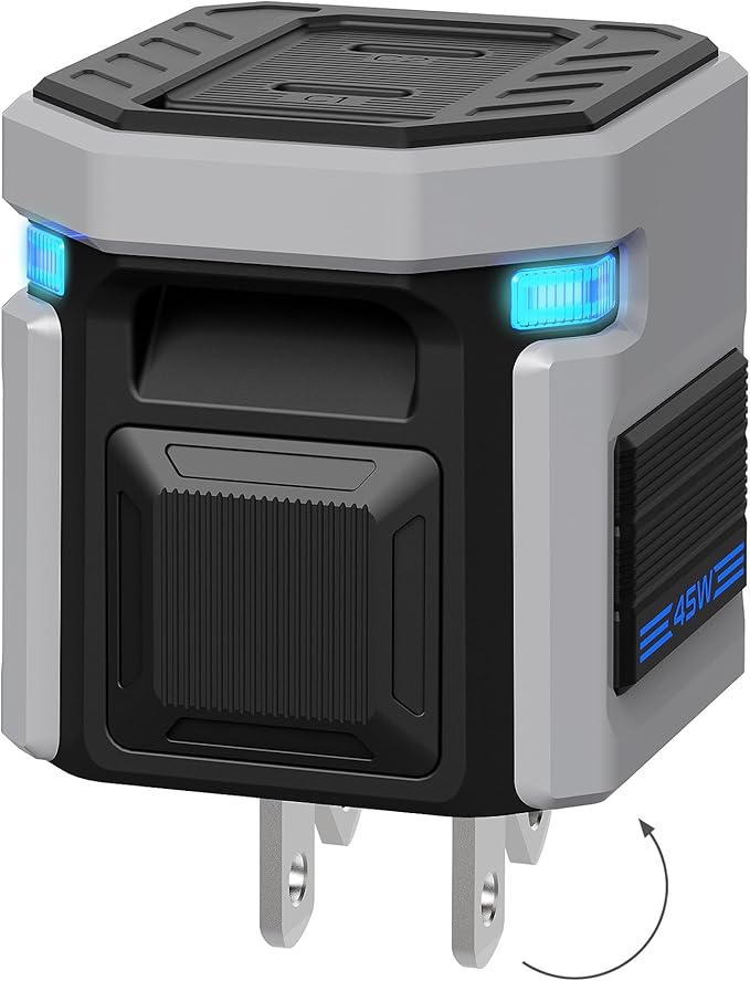 45W GaN Dual-USB-C Fast Charger - Mecha Robot Style with Touch-Sensitive Breathing Light, Foldable Plug for iPhone 17/16, iPad Pro, Galaxy S24, Pixel 9, Ultra Compact Travel Charger Tech Gift